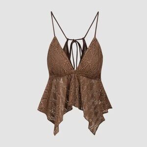 Cider Chocolate Lace Handkerchief Hem Tank Top